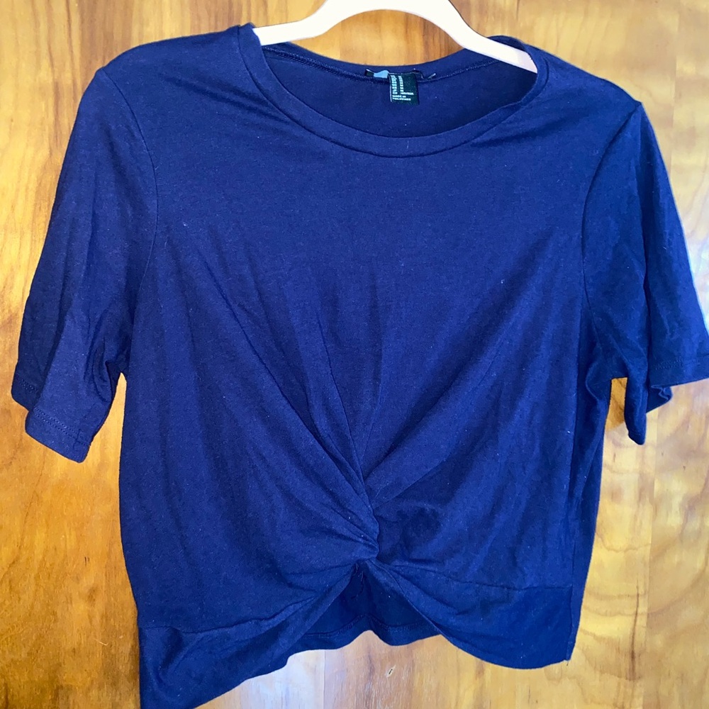 Forever 21 Dark Blue Twist Front Tee